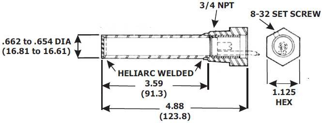 Fenwal Well 11201-0 for 170XX Thermoswitches, Hex Head with 3/4 inch fitting